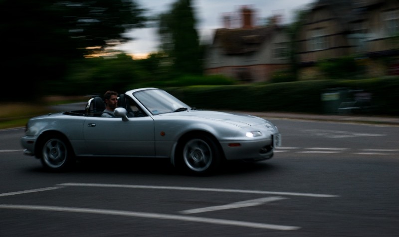 A photograph from a car photography session in Lowestoft, featured is a grey Mazda Eunos MX-5